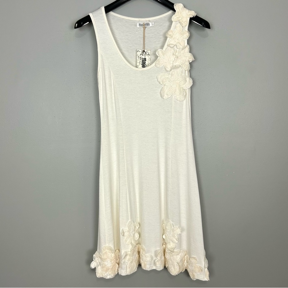 Monoreno Floral Appliqué Tank Dress Women’s Size L Bohemian Shift Sleeveless